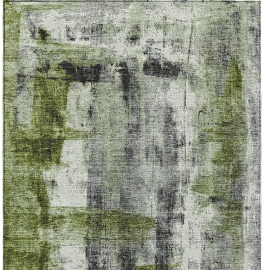 Olive Green And Ivory Abstract Washable Indoor Outdoor Area Rug Photo 4