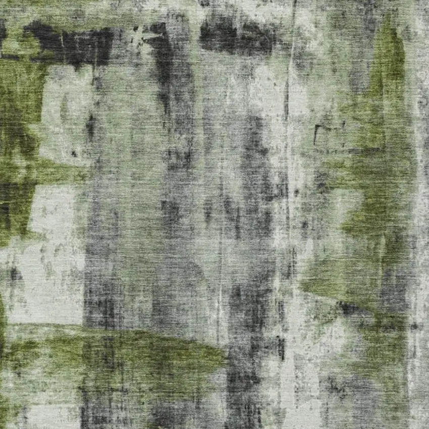 Olive Green And Ivory Abstract Washable Indoor Outdoor Area Rug Photo 3