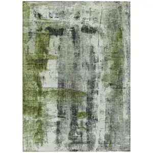 Photo of Olive Green And Ivory Abstract Washable Indoor Outdoor Area Rug