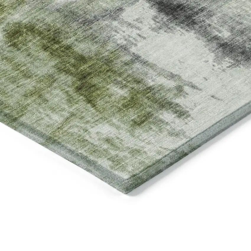Olive Green And Ivory Abstract Washable Indoor Outdoor Area Rug Photo 9