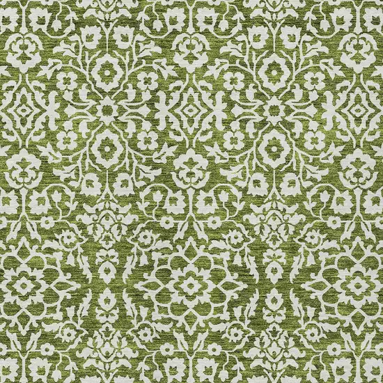 Olive Green And Ivory Damask Washable Indoor Outdoor Area Rug Photo 6