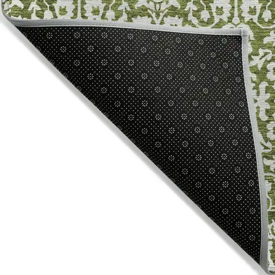 Olive Green And Ivory Damask Washable Indoor Outdoor Area Rug Photo 4