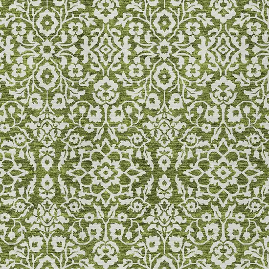 Olive Green And Ivory Damask Washable Indoor Outdoor Area Rug Photo 6
