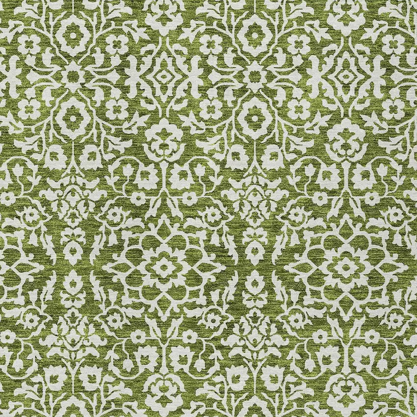 Olive Green And Ivory Damask Washable Indoor Outdoor Area Rug Photo 6