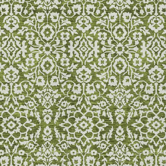 Olive Green And Ivory Damask Washable Indoor Outdoor Area Rug Photo 6