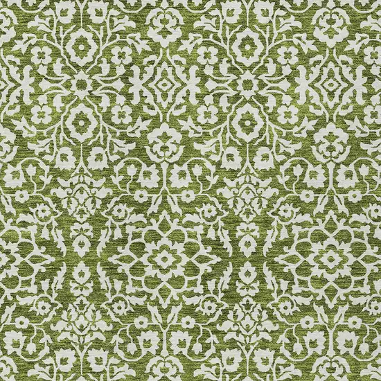 Olive Green And Ivory Damask Washable Indoor Outdoor Area Rug Photo 6