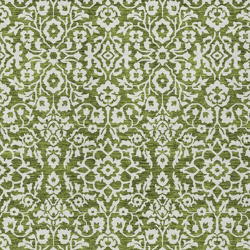 Olive Green And Ivory Damask Washable Indoor Outdoor Area Rug Photo 6