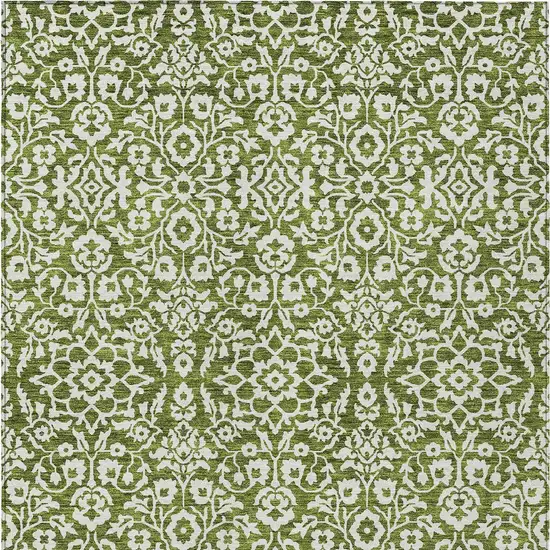 Olive Green And Ivory Damask Washable Indoor Outdoor Area Rug Photo 7