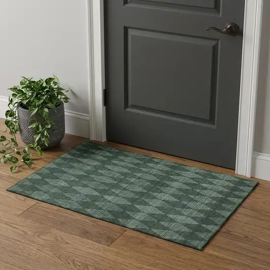 Olive Green And Ivory Diamond Washable Area Rug With UV Protection Photo 1