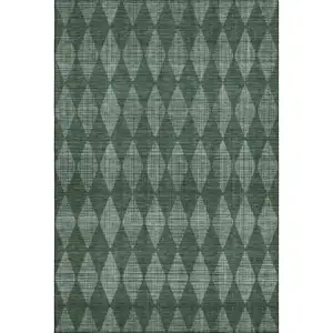 Photo of Olive Green And Ivory Diamond Washable Area Rug With UV Protection