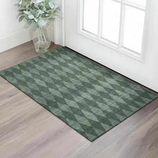 Olive Green And Ivory Diamond Washable Area Rug With UV Protection Photo 1