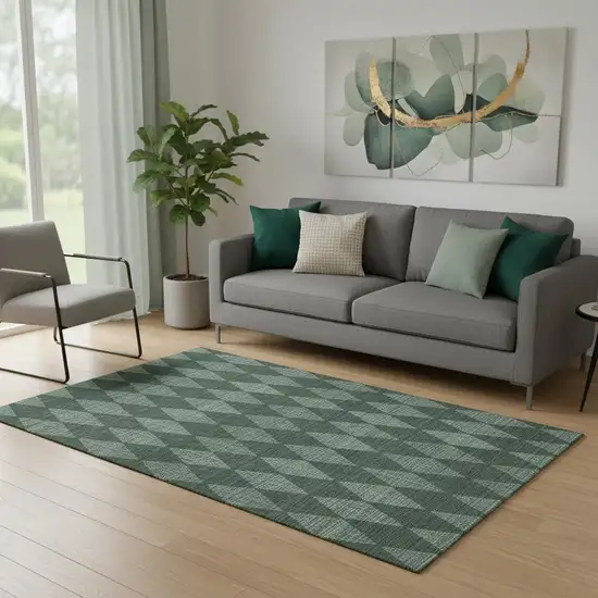 Olive Green And Ivory Diamond Washable Area Rug With UV Protection Photo 1