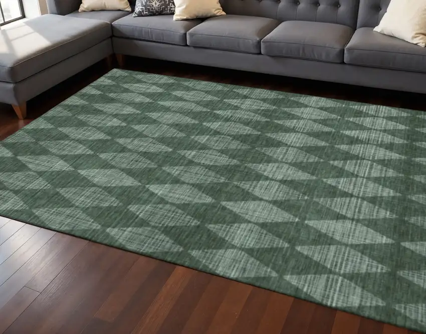 Olive Green And Ivory Diamond Washable Area Rug With UV Protection Photo 2