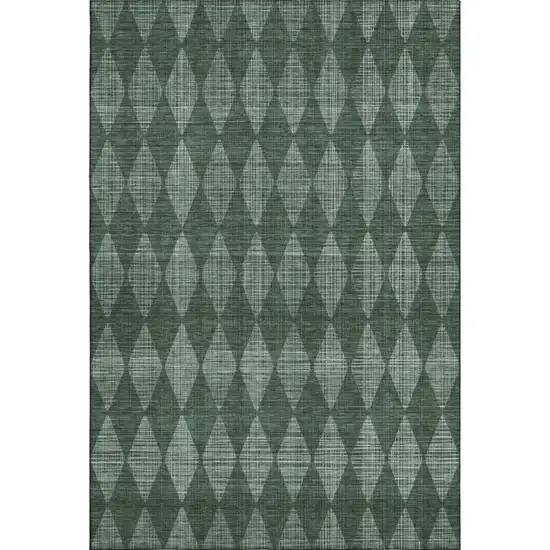 Olive Green And Ivory Diamond Washable Area Rug With UV Protection Photo 1