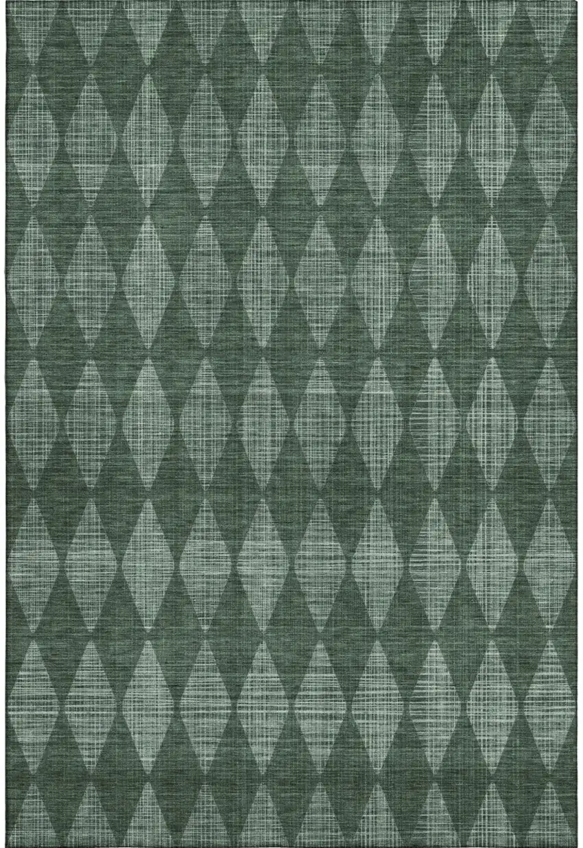 Olive Green And Ivory Diamond Washable Area Rug With UV Protection Photo 1