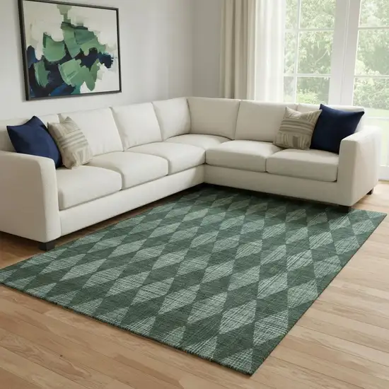 Olive Green And Ivory Diamond Washable Area Rug With UV Protection Photo 1