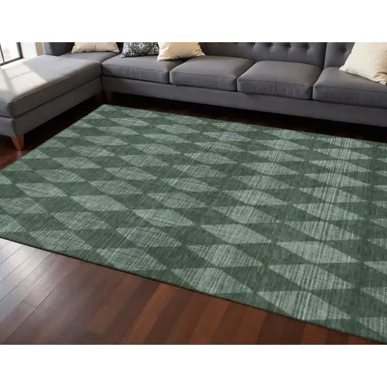 Olive Green And Ivory Diamond Washable Area Rug With UV Protection Photo 2
