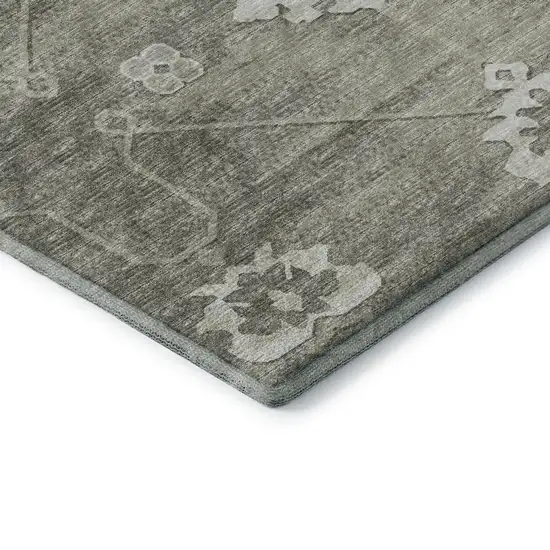 Olive Green And Ivory Floral Medallion Washable Area Rug With UV Protection Photo 7