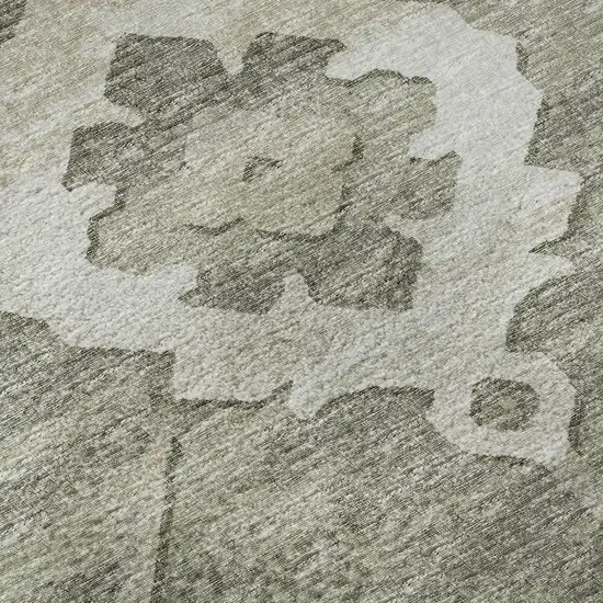 Olive Green And Ivory Floral Medallion Washable Area Rug With UV Protection Photo 9