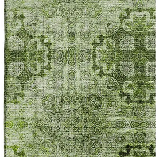 Olive Green And Ivory Floral Medallion Washable Area Rug With UV Protection Photo 3
