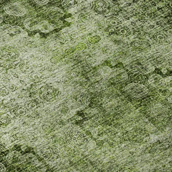 Olive Green And Ivory Floral Medallion Distressed Washable Area Rug With UV Protection Photo 9