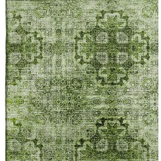 Olive Green And Ivory Floral Medallion Washable Area Rug With UV Protection Photo 4