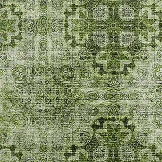 Olive Green And Ivory Floral Medallion Washable Area Rug With UV Protection Photo 3