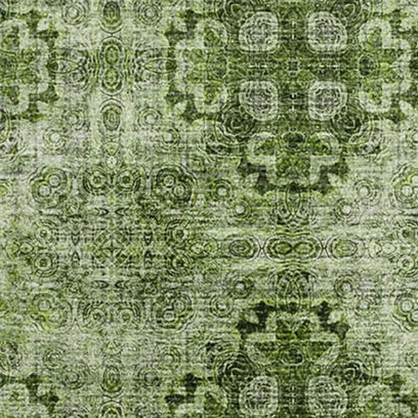 Olive Green And Ivory Floral Medallion Washable Area Rug With UV Protection Photo 3