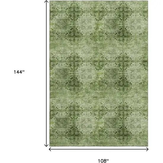 Olive Green And Ivory Floral Medallion Washable Area Rug With UV Protection Photo 3
