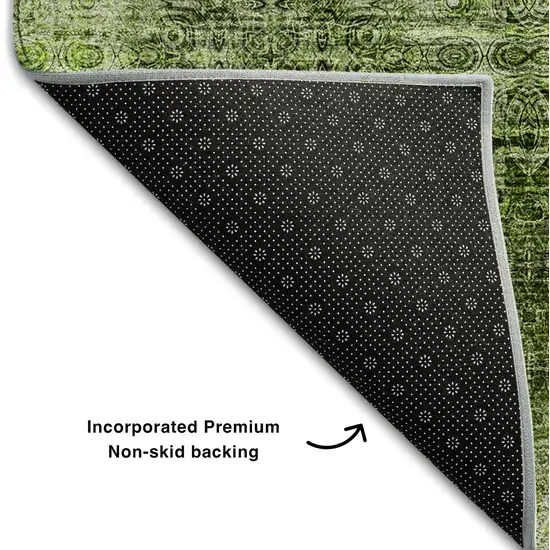 Olive Green And Ivory Floral Medallion Washable Area Rug With UV Protection Photo 7