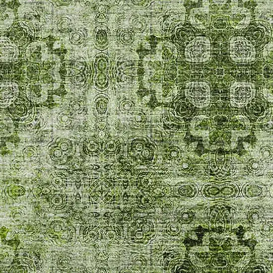 Olive Green And Ivory Floral Medallion Washable Area Rug With UV Protection Photo 3