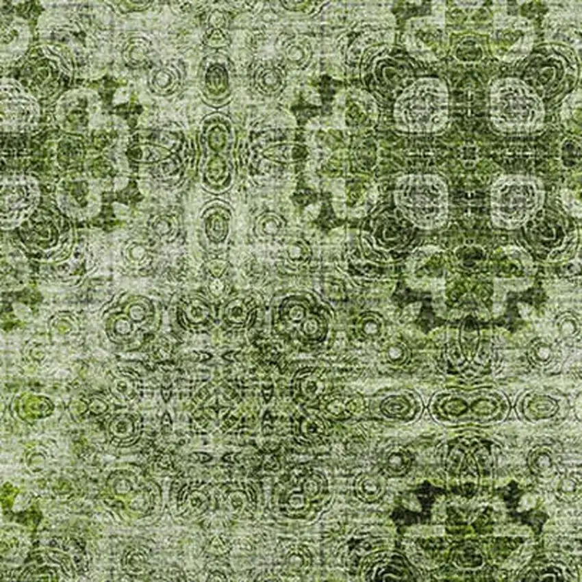 Olive Green And Ivory Floral Medallion Washable Area Rug With UV Protection Photo 3