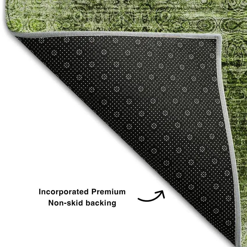 Olive Green And Ivory Floral Medallion Washable Area Rug With UV Protection Photo 7