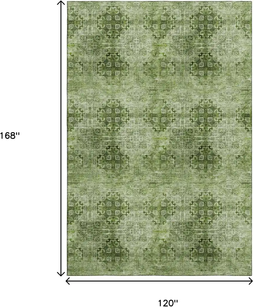Olive Green And Ivory Floral Medallion Washable Area Rug With UV Protection Photo 3