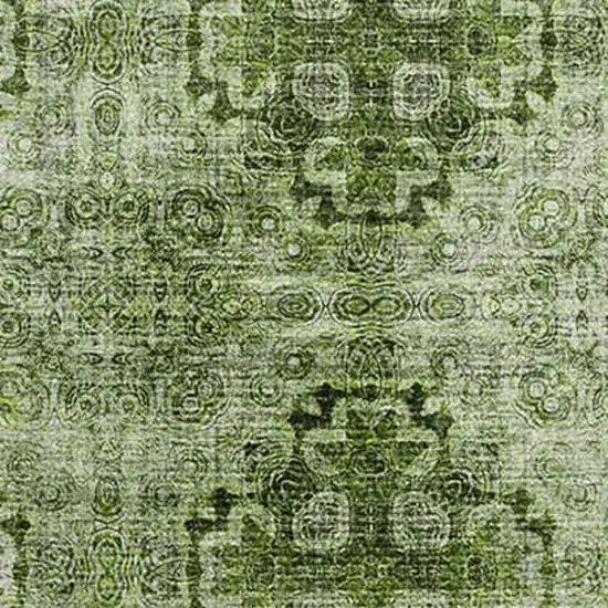 Olive Green And Ivory Floral Medallion Washable Area Rug With UV Protection Photo 3