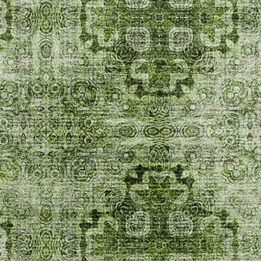 Olive Green And Ivory Floral Medallion Washable Area Rug With UV Protection Photo 3