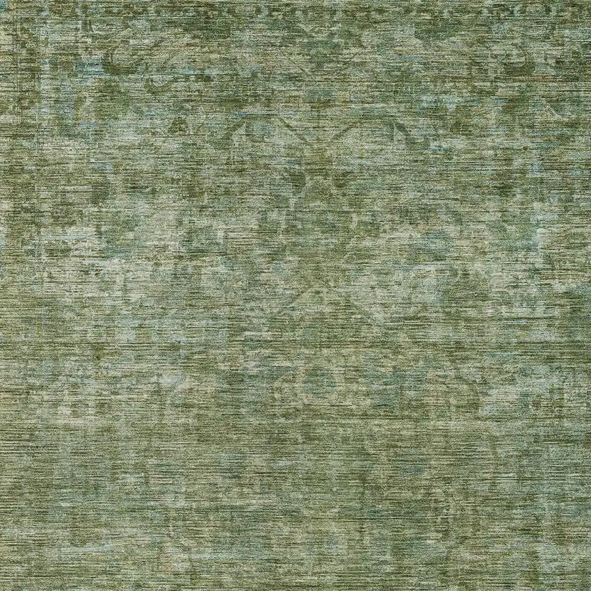 Olive Green And Ivory Floral Medallion Washable Indoor Outdoor Area Rug Photo 3