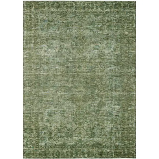 Olive Green And Ivory Floral Medallion Washable Indoor Outdoor Area Rug Photo 1
