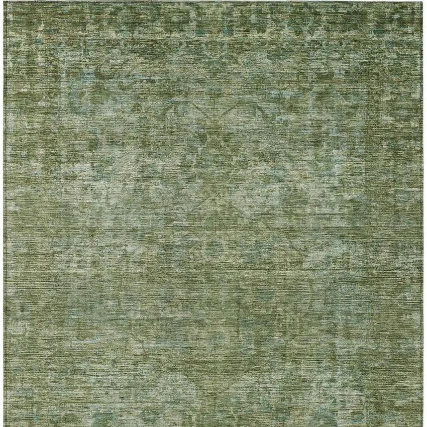 Olive Green And Ivory Floral Medallion Washable Indoor Outdoor Area Rug Photo 3