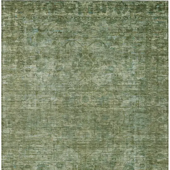 Olive Green And Ivory Floral Medallion Washable Indoor Outdoor Area Rug Photo 7