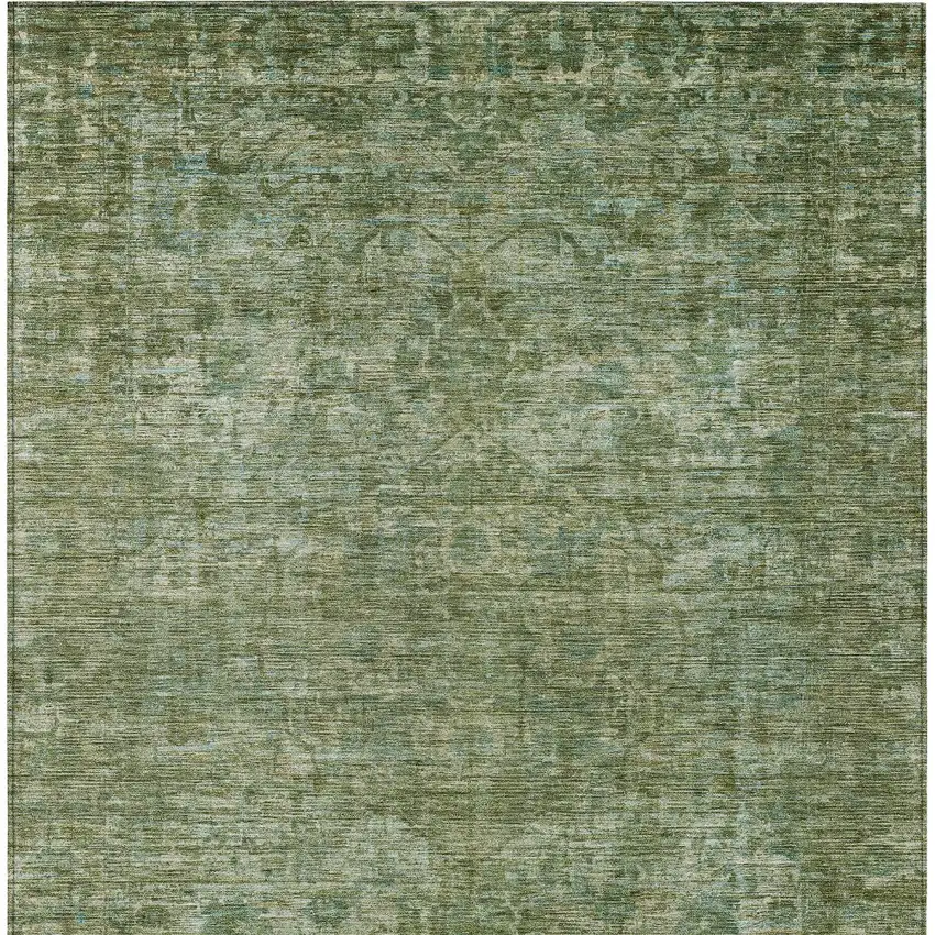Olive Green And Ivory Floral Medallion Washable Indoor Outdoor Area Rug Photo 7