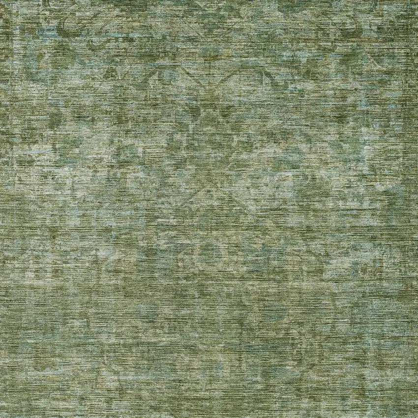 Olive Green And Ivory Floral Medallion Washable Indoor Outdoor Area Rug Photo 6