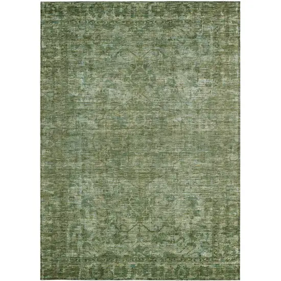 Olive Green And Ivory Floral Medallion Washable Indoor Outdoor Area Rug Photo 3