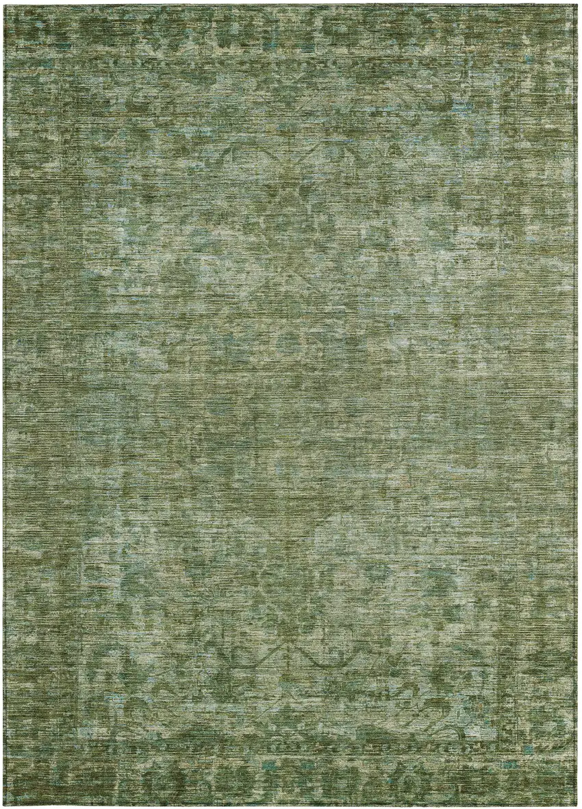 Olive Green And Ivory Floral Medallion Washable Indoor Outdoor Area Rug Photo 3