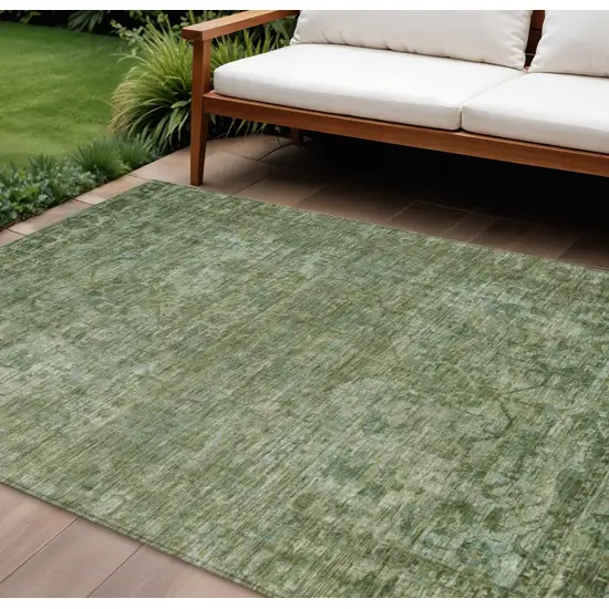 Olive Green And Ivory Floral Medallion Washable Indoor Outdoor Area Rug Photo 2