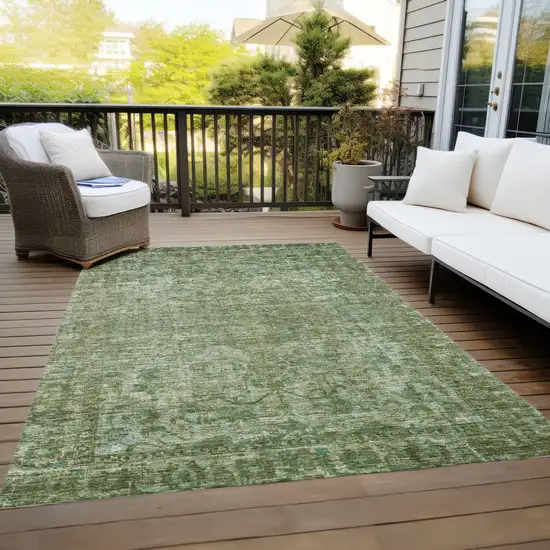 Olive Green And Ivory Floral Medallion Washable Indoor Outdoor Area Rug Photo 8