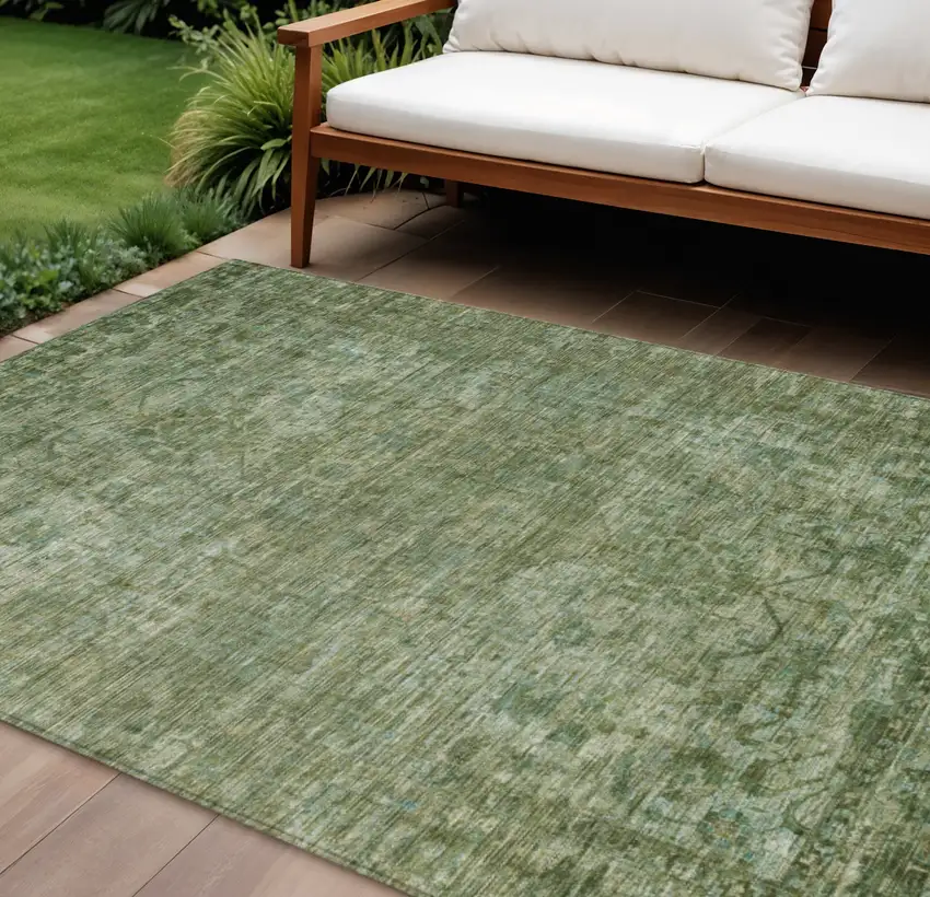 Olive Green And Ivory Floral Medallion Washable Indoor Outdoor Area Rug Photo 2