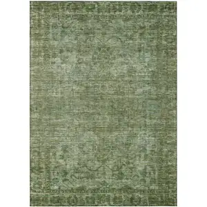 Photo of Olive Green And Ivory Floral Medallion Washable Indoor Outdoor Area Rug