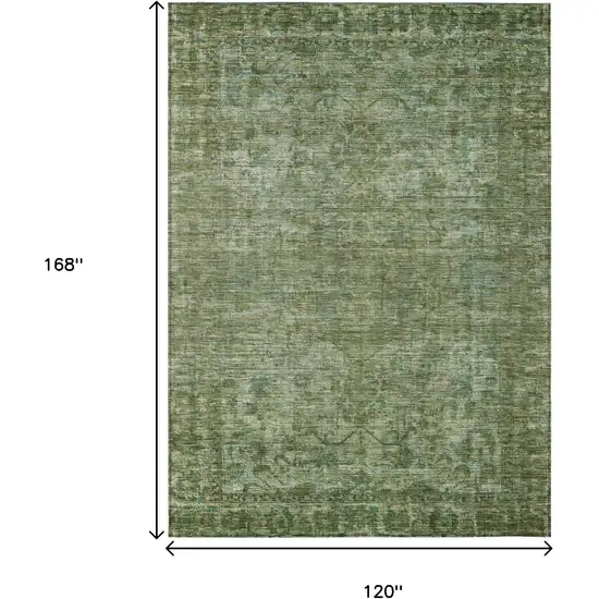 Olive Green And Ivory Floral Medallion Washable Indoor Outdoor Area Rug Photo 9