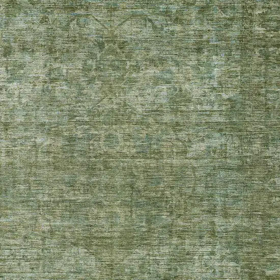 Olive Green And Ivory Floral Medallion Washable Indoor Outdoor Area Rug Photo 6
